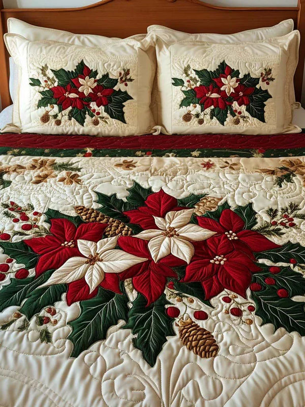 3-delt polstret senge sæt - Charme fra Poinsettia'er