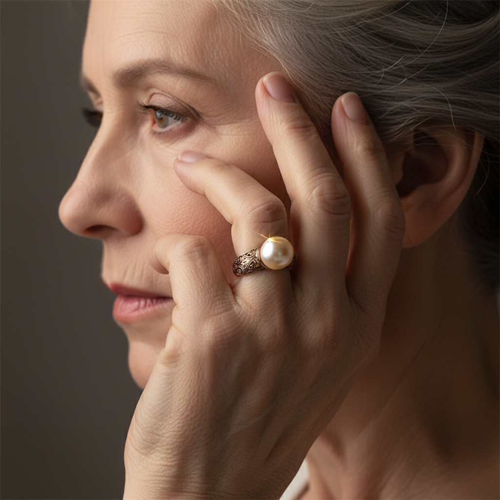 Gul vintage ring med perle 