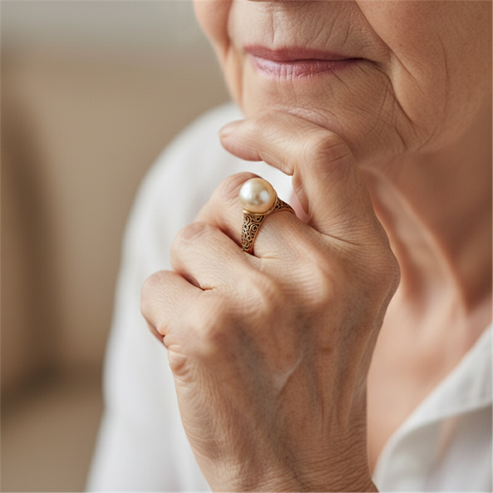 Gul vintage ring med perle 