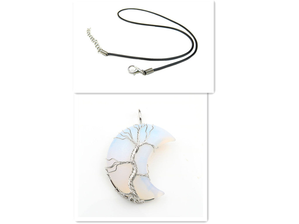 Halskæde med Livets Træ vedhæng og Månekrystal Accessories 