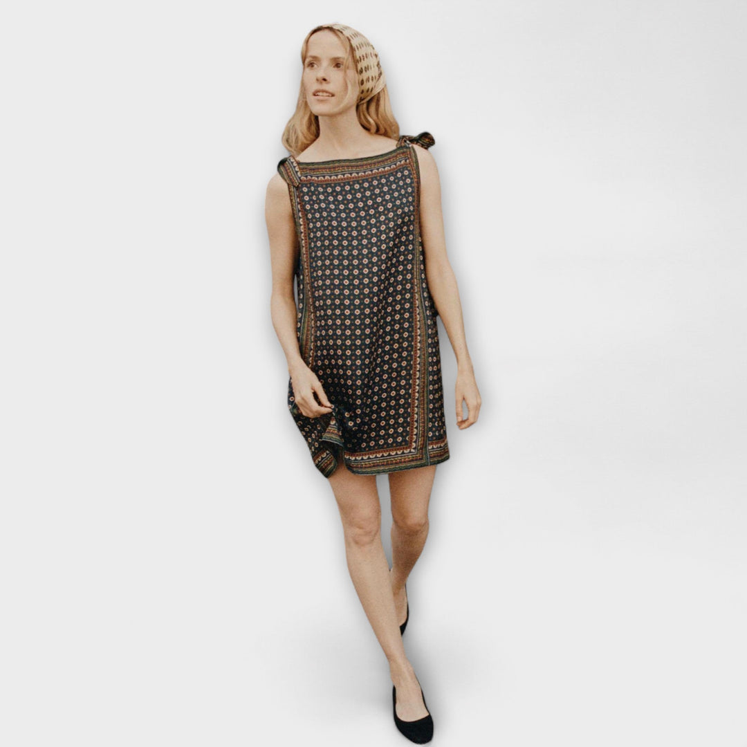 Zita | Minikjole med vintage tørklædeprint