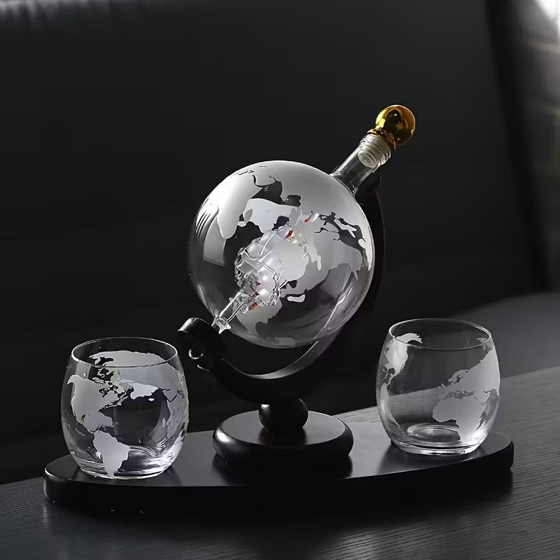 Coffret Verdenskort — Flaske og Whiskyglas