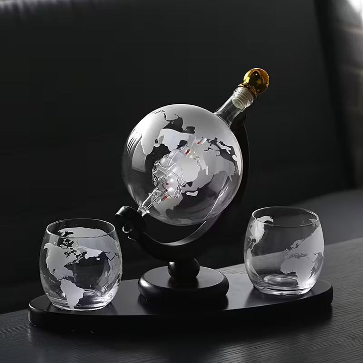 Coffret Verdenskort — Flaske og Whiskyglas