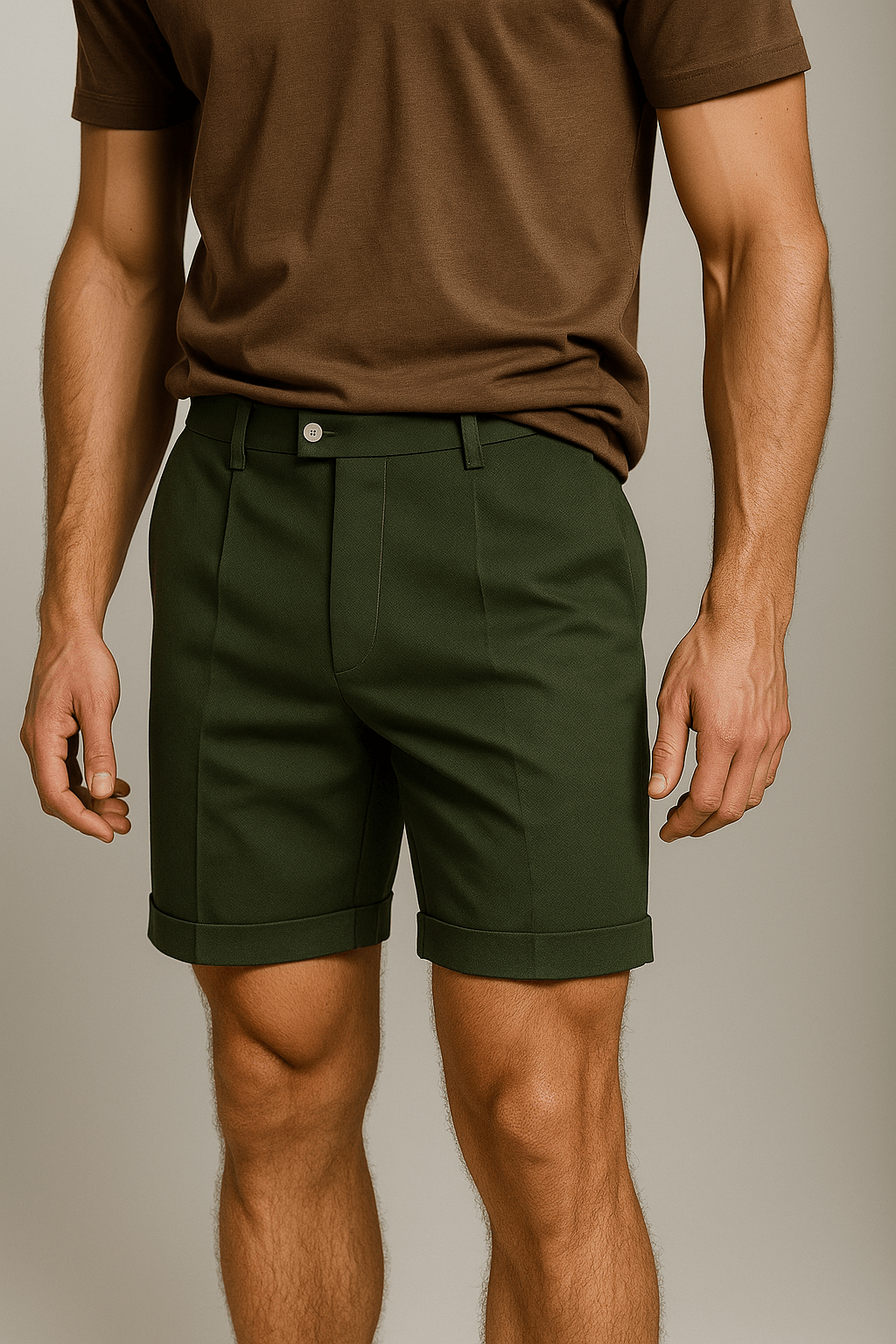 Herreshorts med læg og lommer – grøn og alsidige