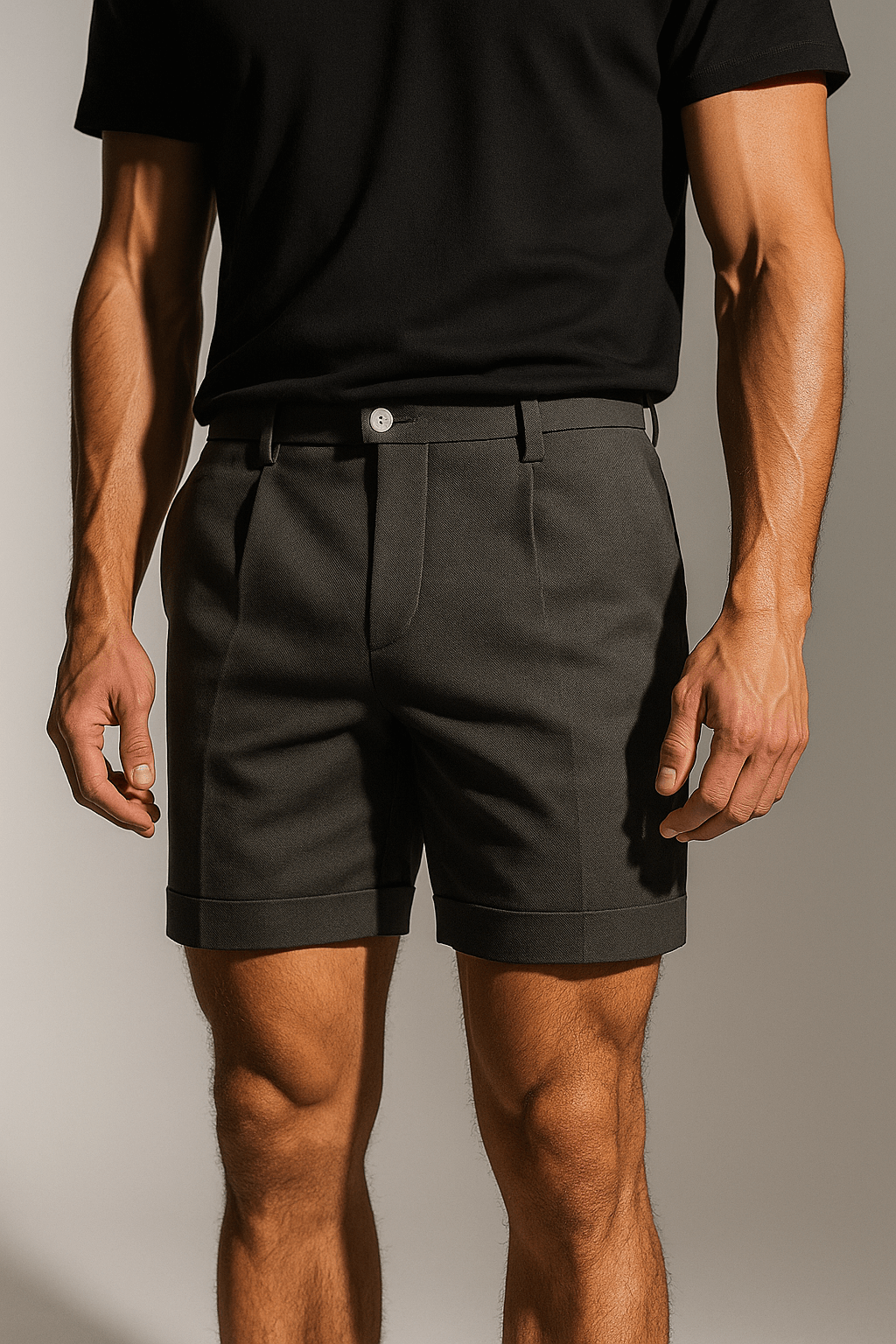 Herreshorts med læg og lommer – skifergrå og alsidige