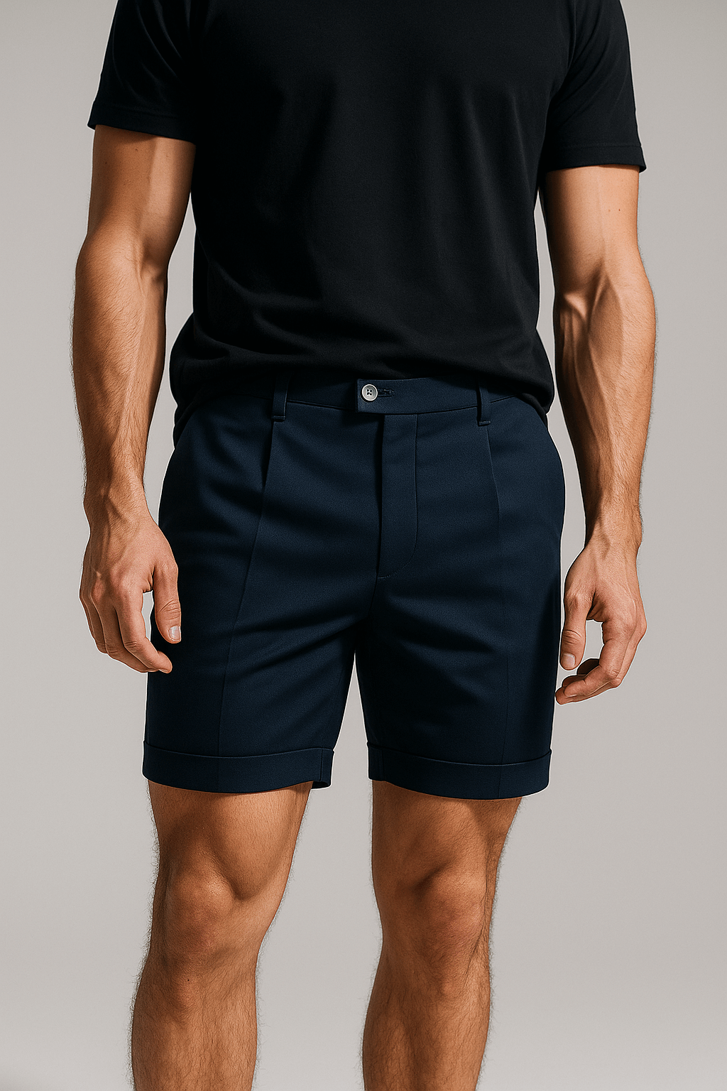 Herreshorts med læg og lommer – Marineblå og alsidige