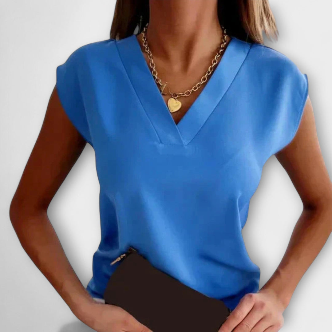 Isla | Sommertop med V-hals og korte ærmer