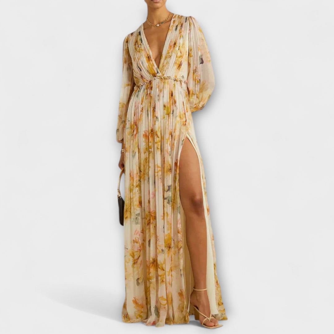 Tamarka | Blomsterprintet maxikjole med slå-om-logo