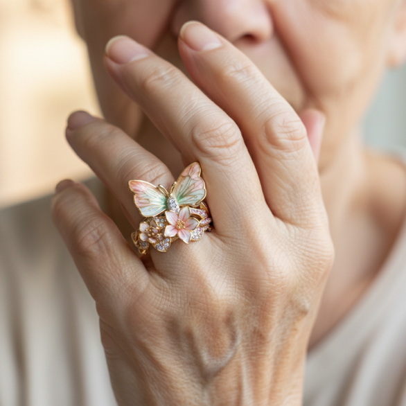 Glitrende Sommerfugl Ring med Zirkonia 