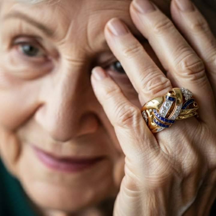 Guld Vintage Ring med Blå Zirkon 