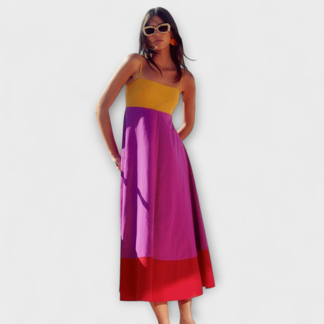 Adrianka - Color Block-kjole med spaghettistropper 