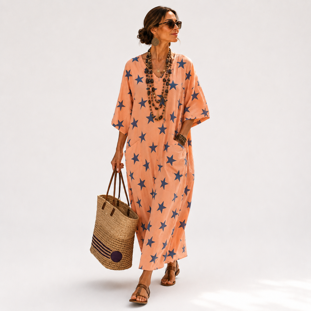 Kaftan Selma Koralfarvet Stjerner