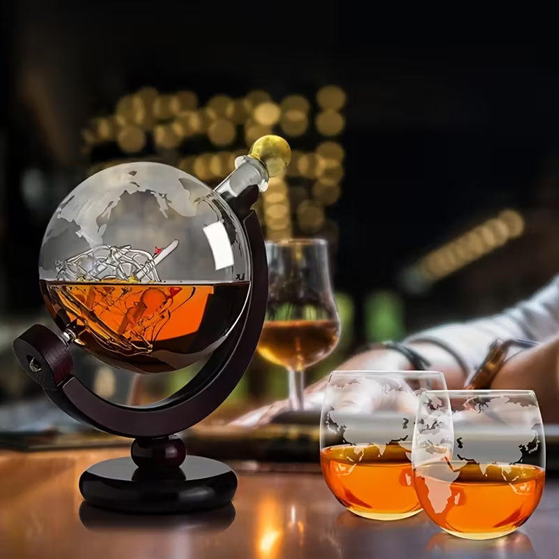 Coffret Verdenskort — Flaske og Whiskyglas