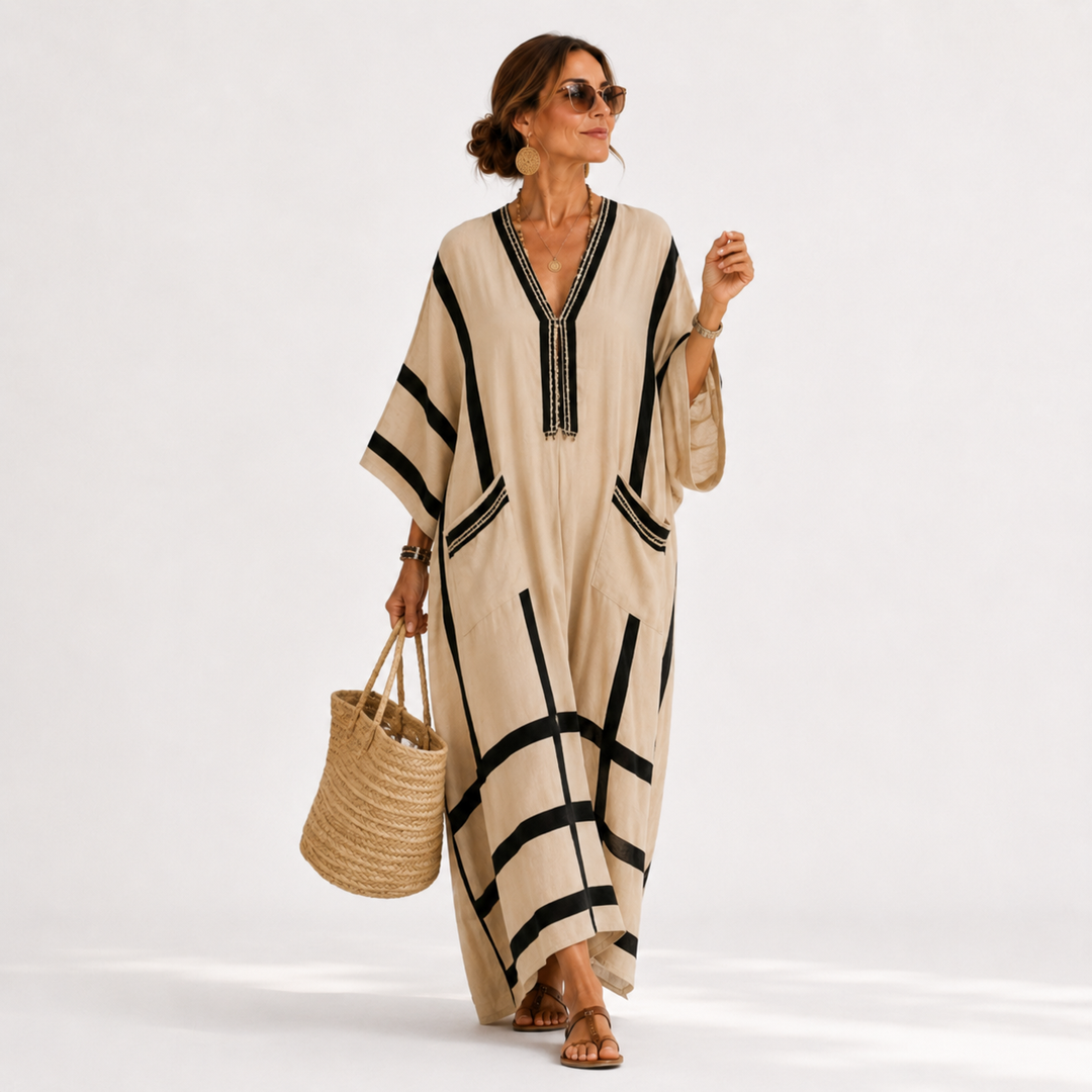 Kaftan Salma Beige Striber Sorte