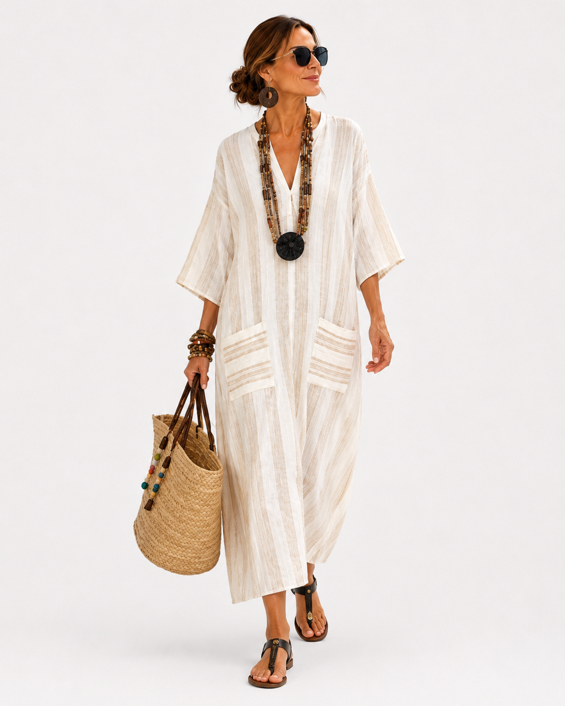 Caftan Aisha Hvid Striber