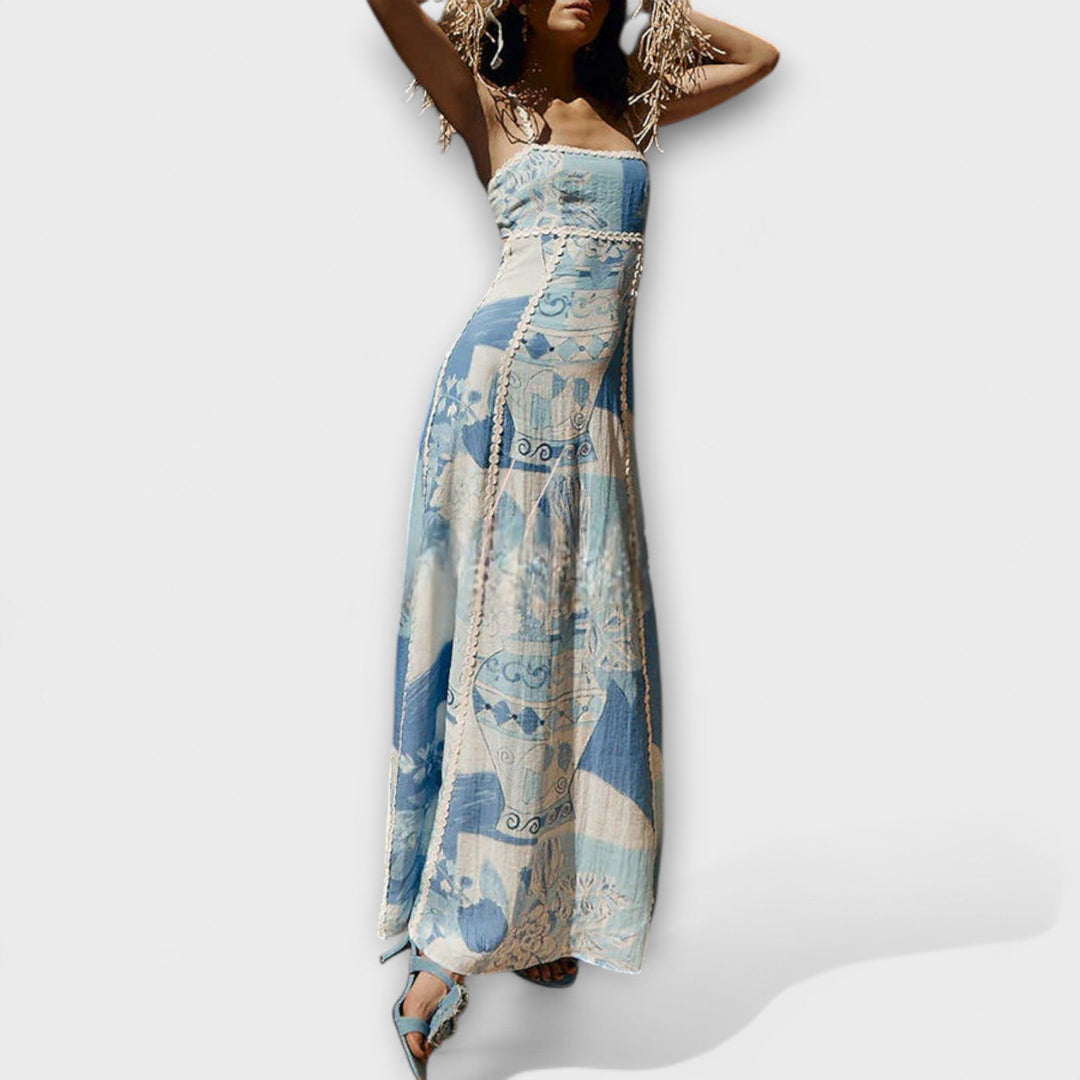 Valentinsdag | Maxikjole i hørblanding med tryk