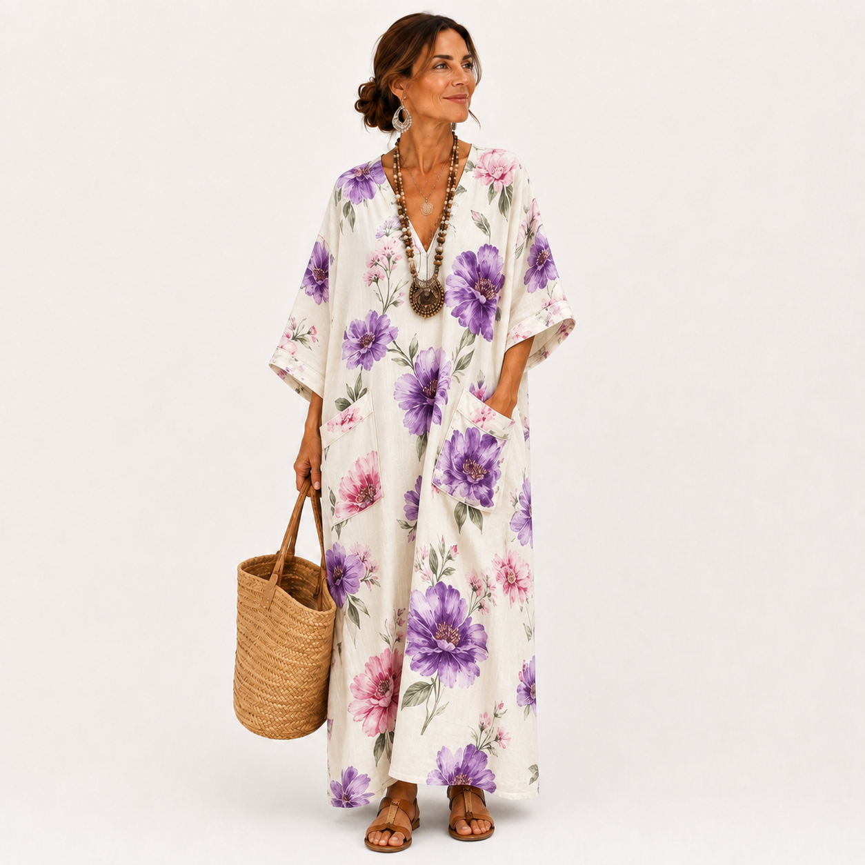 Caftán Inés Hvid Floral