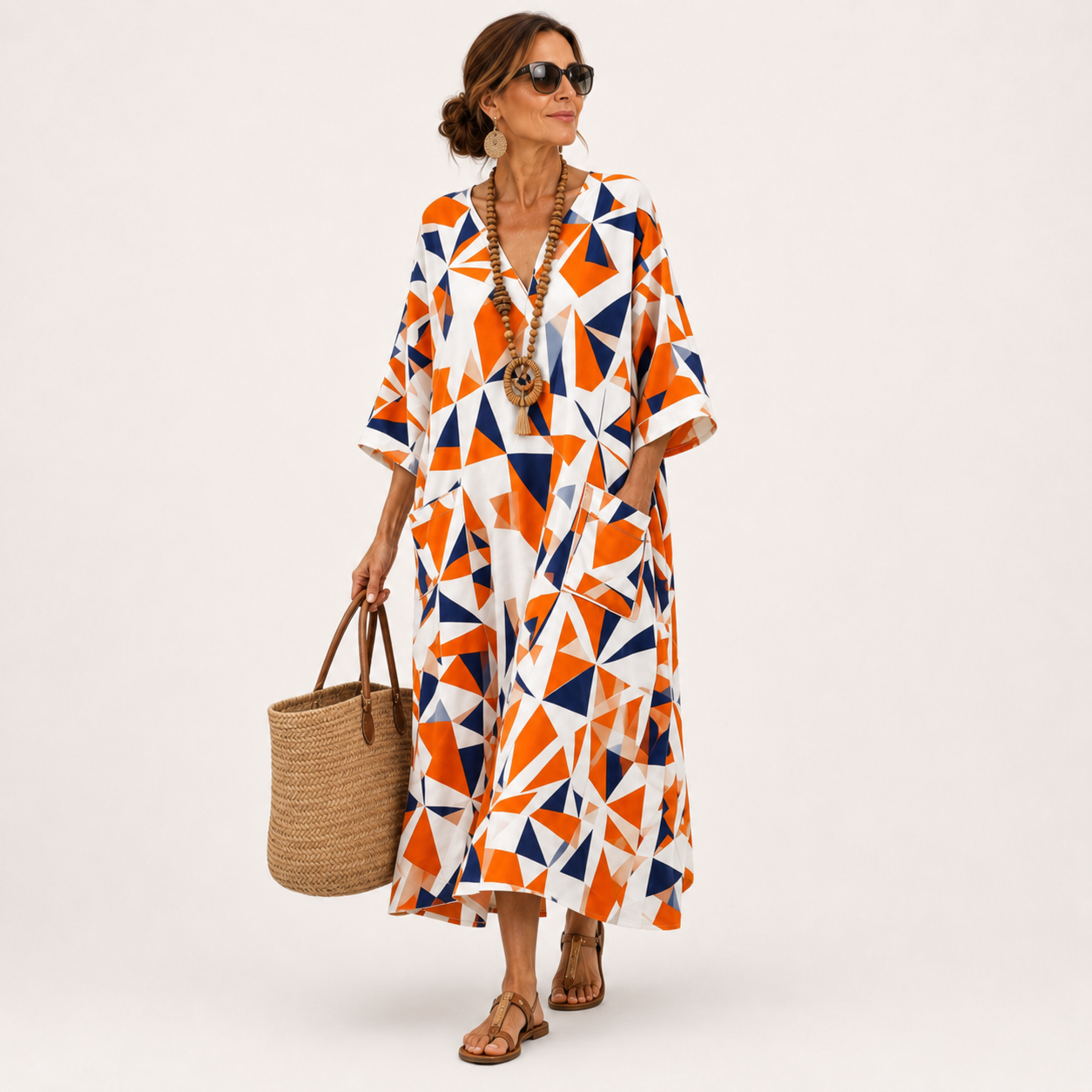 Caftán Layla Orange Geometrisk