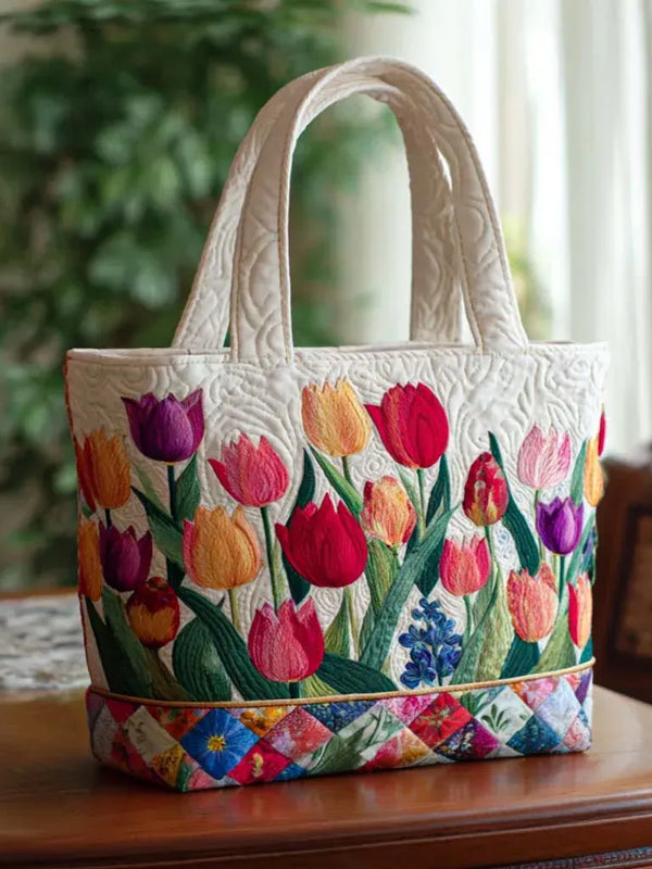 HÅNDLAVET TASKE - TULIPANER