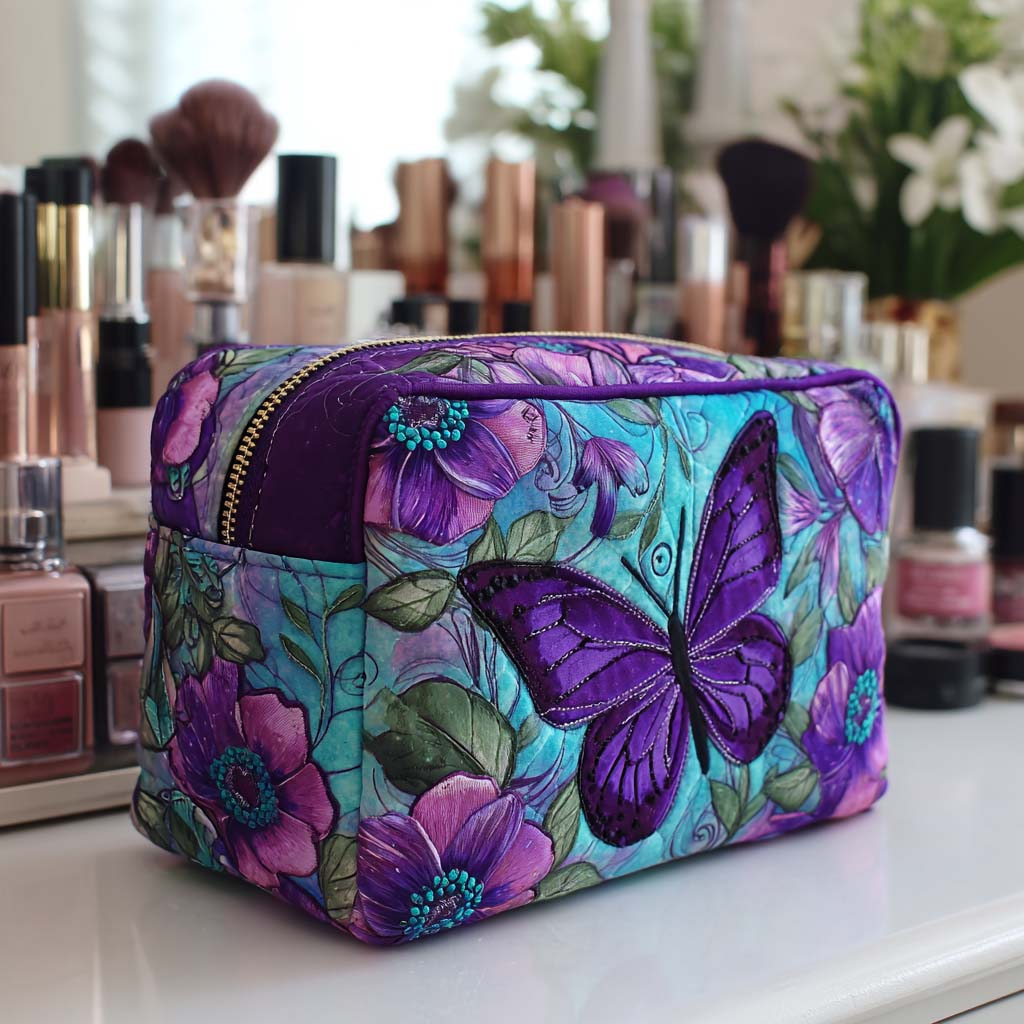Makeuptaske Sommerfugle i Lilla og Turkis