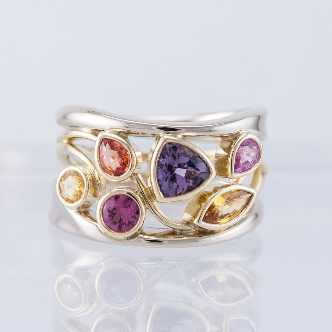 Vintage Ring i Guld og Sølv med Farverig Zirkon 