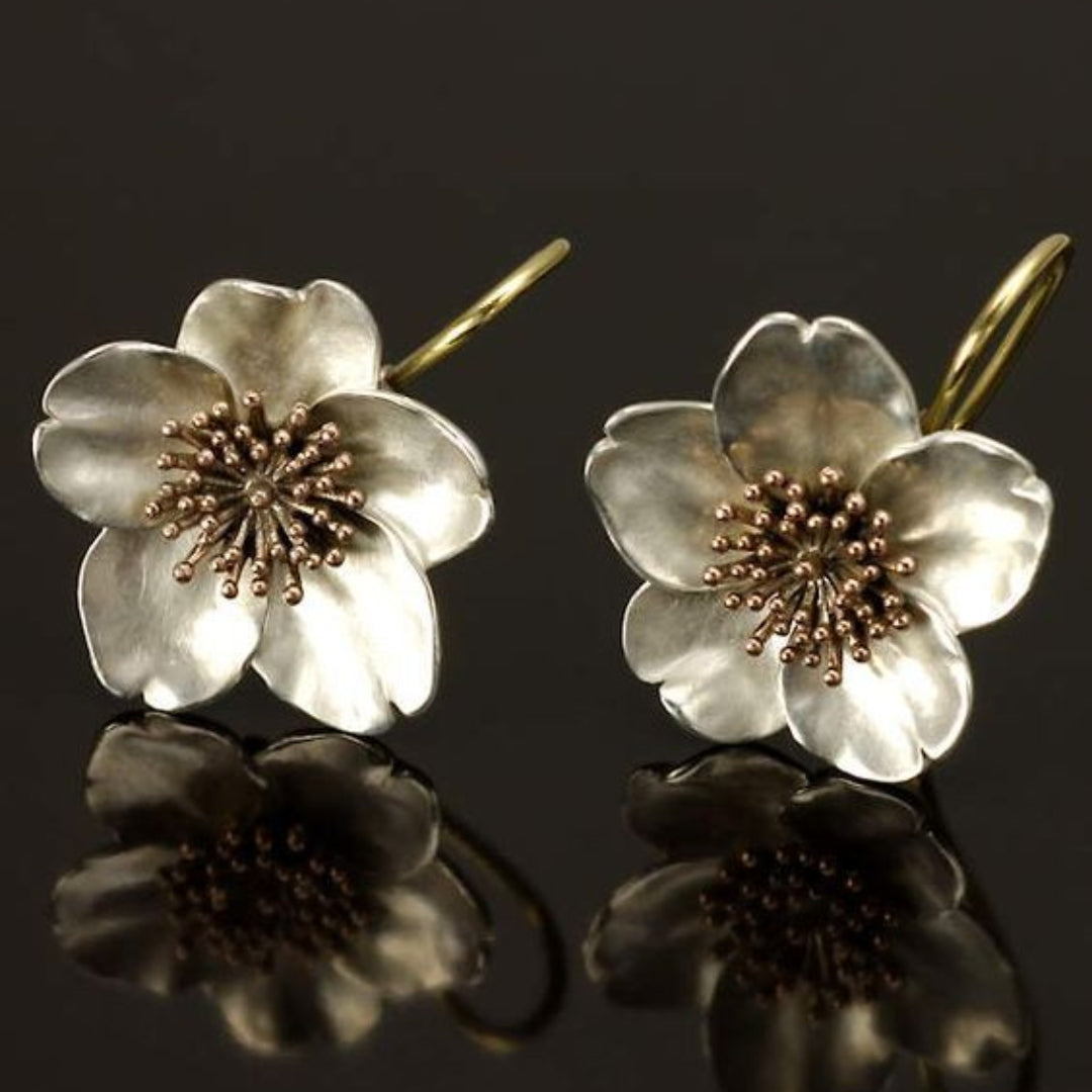 Vintage Øreringe i Sølv og Guld med Blomster Motiver
