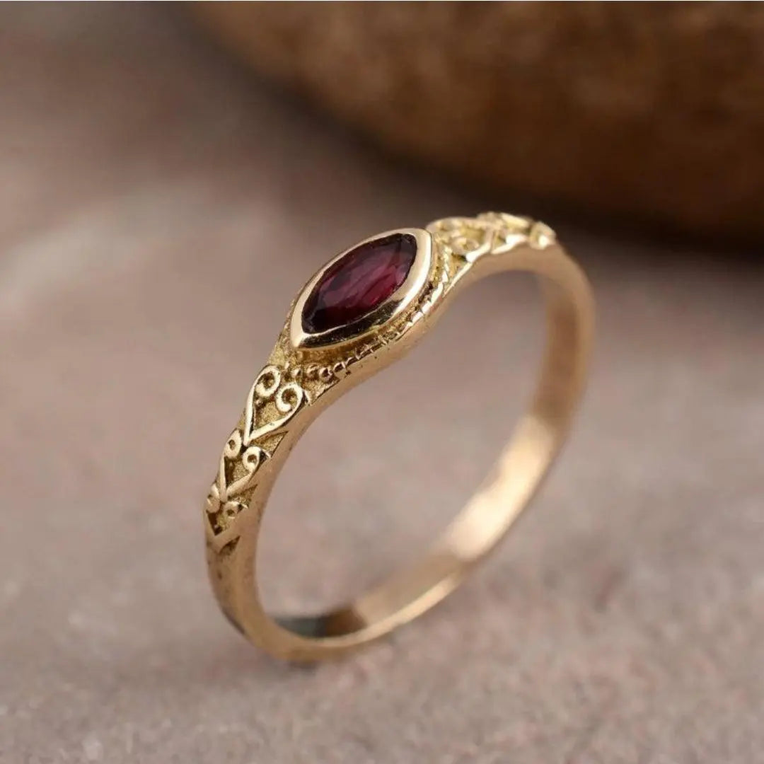 Guld Vintage Ring honning Rød Krystal 