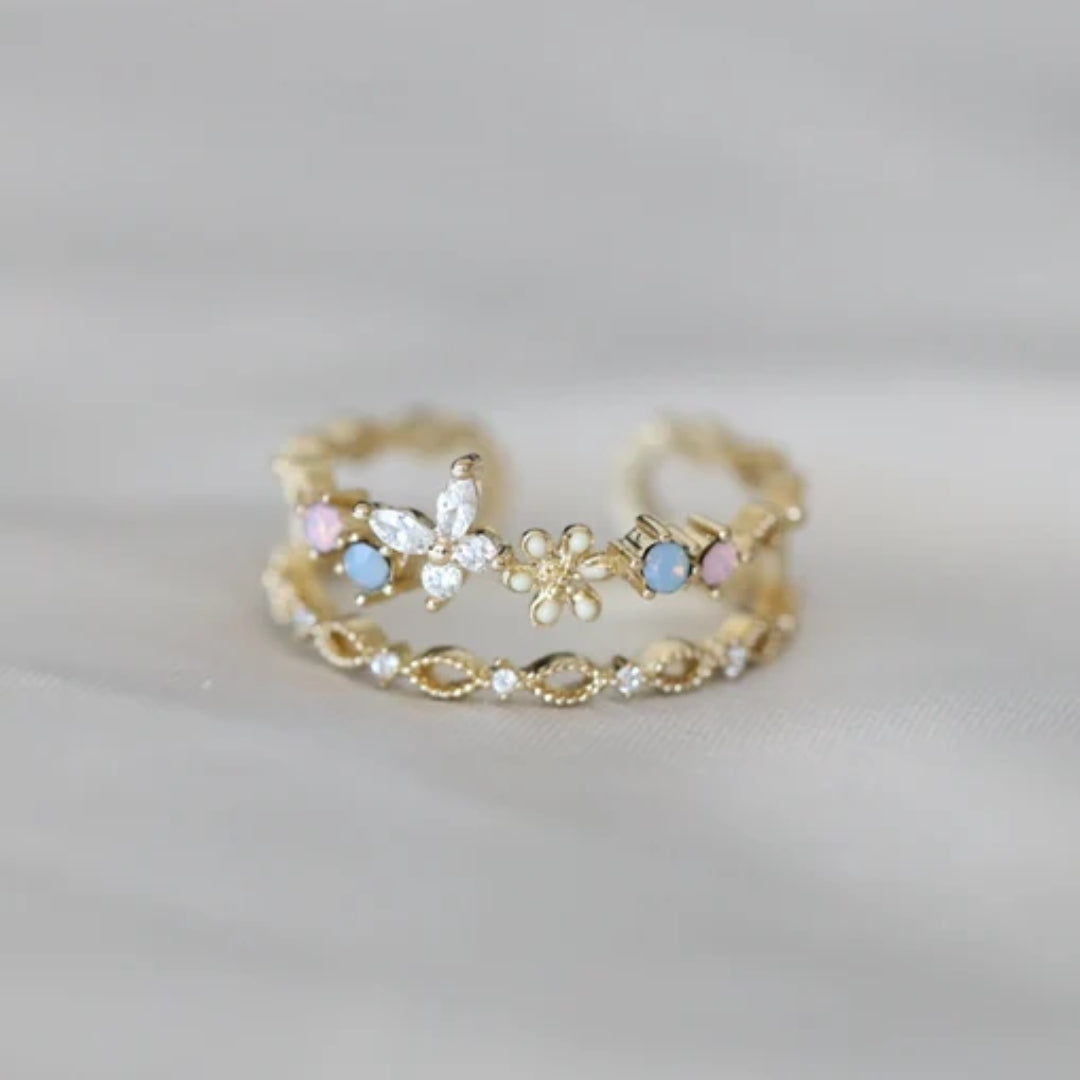 Vintage Ring med Blomst i Guld 