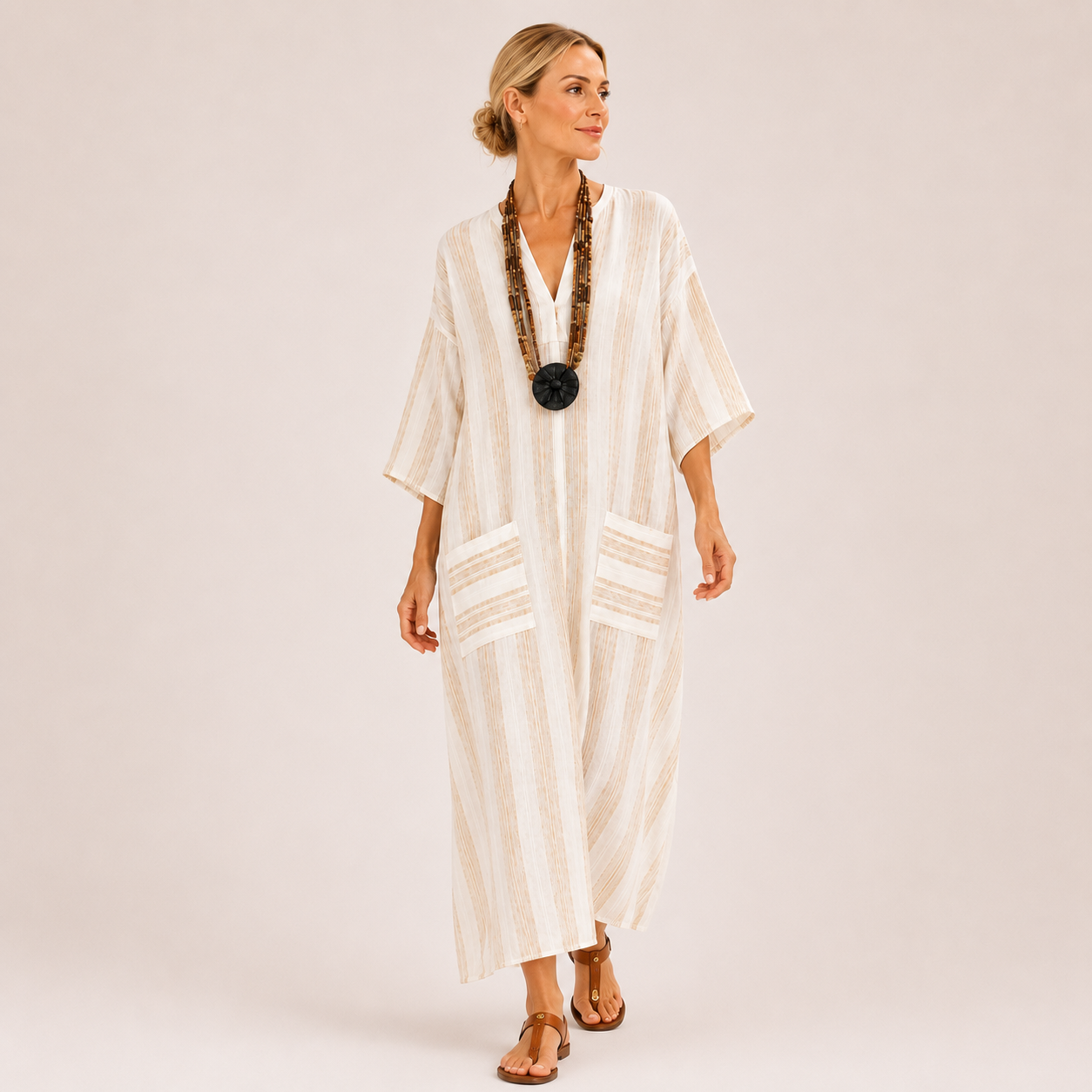 Kaftan Aisha Hvid Striber