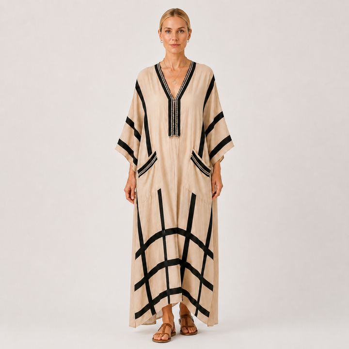 Kaftan Salma Beige Striber Sorte