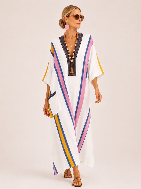 Kaftan Sara Hvid Multicolor