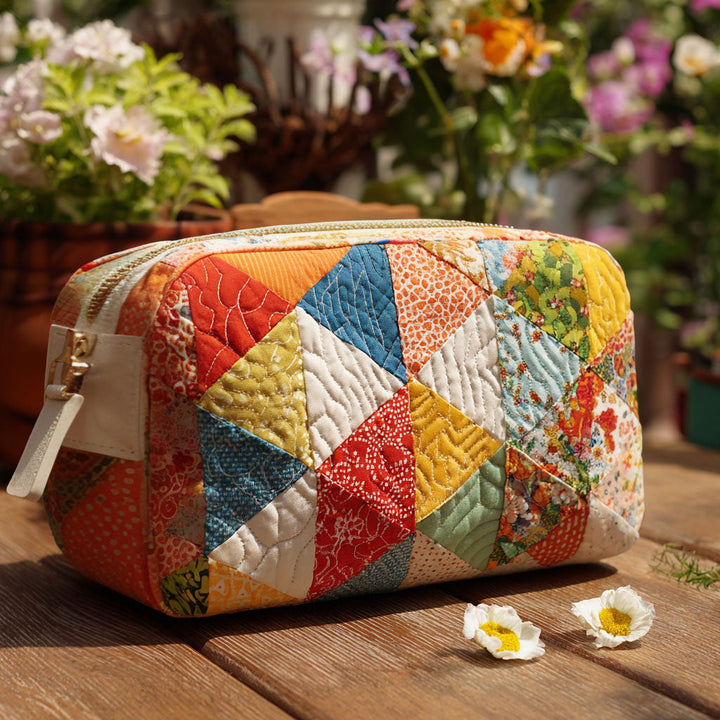 Makeuptaske Farverig Patchwork i Ruder