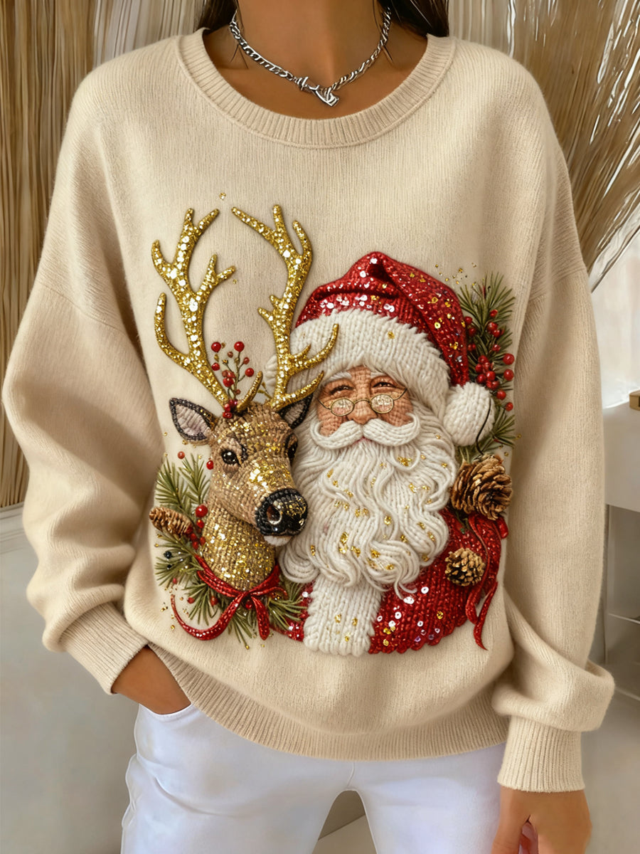Dame Vintage Julemanden Rensdyr Casual Rund Hals Pullover