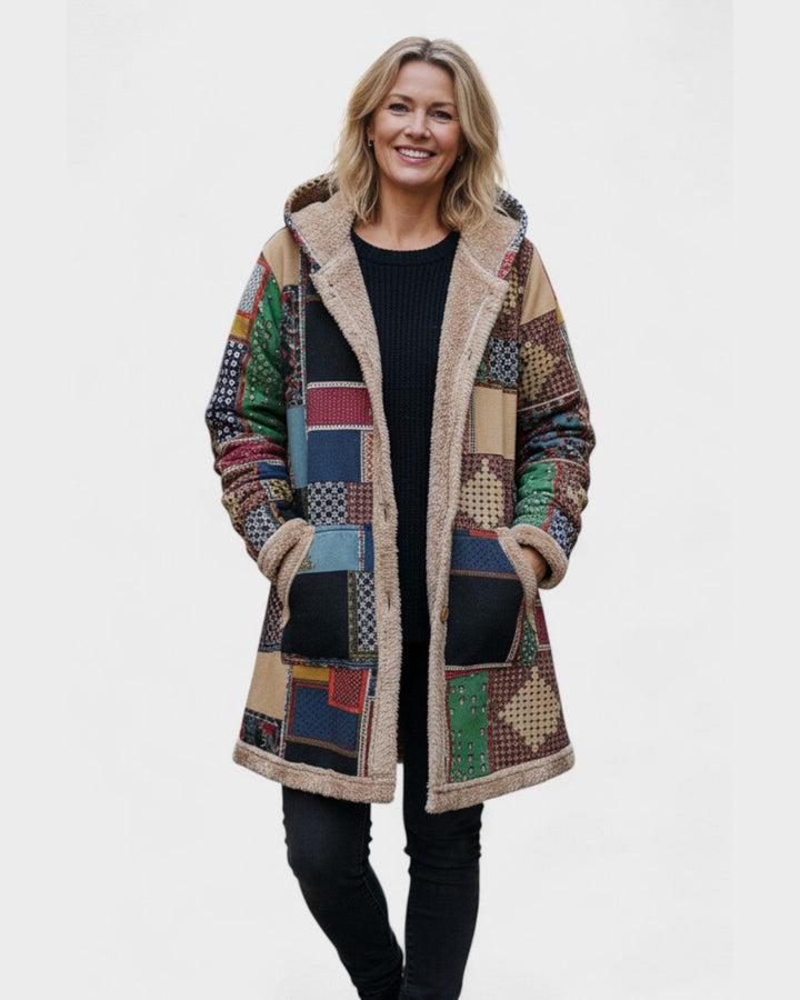 Efterår | Jordnær Patchwork Hyggelig Hættejakke 