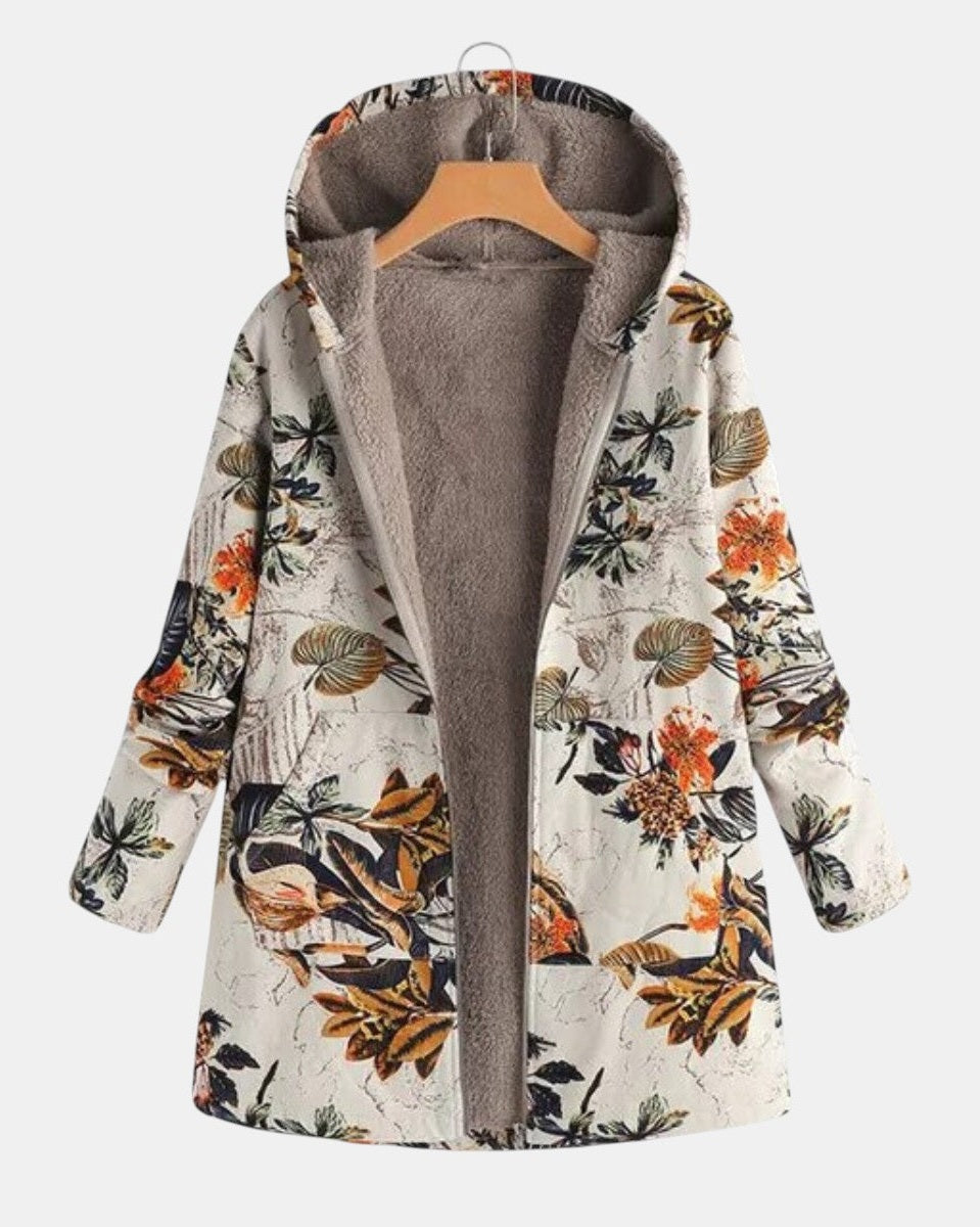 Elena | Boho Floral Sherpa Hættefrakke 