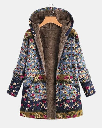 Elena | Boho Floral Sherpa Hættetrøje 