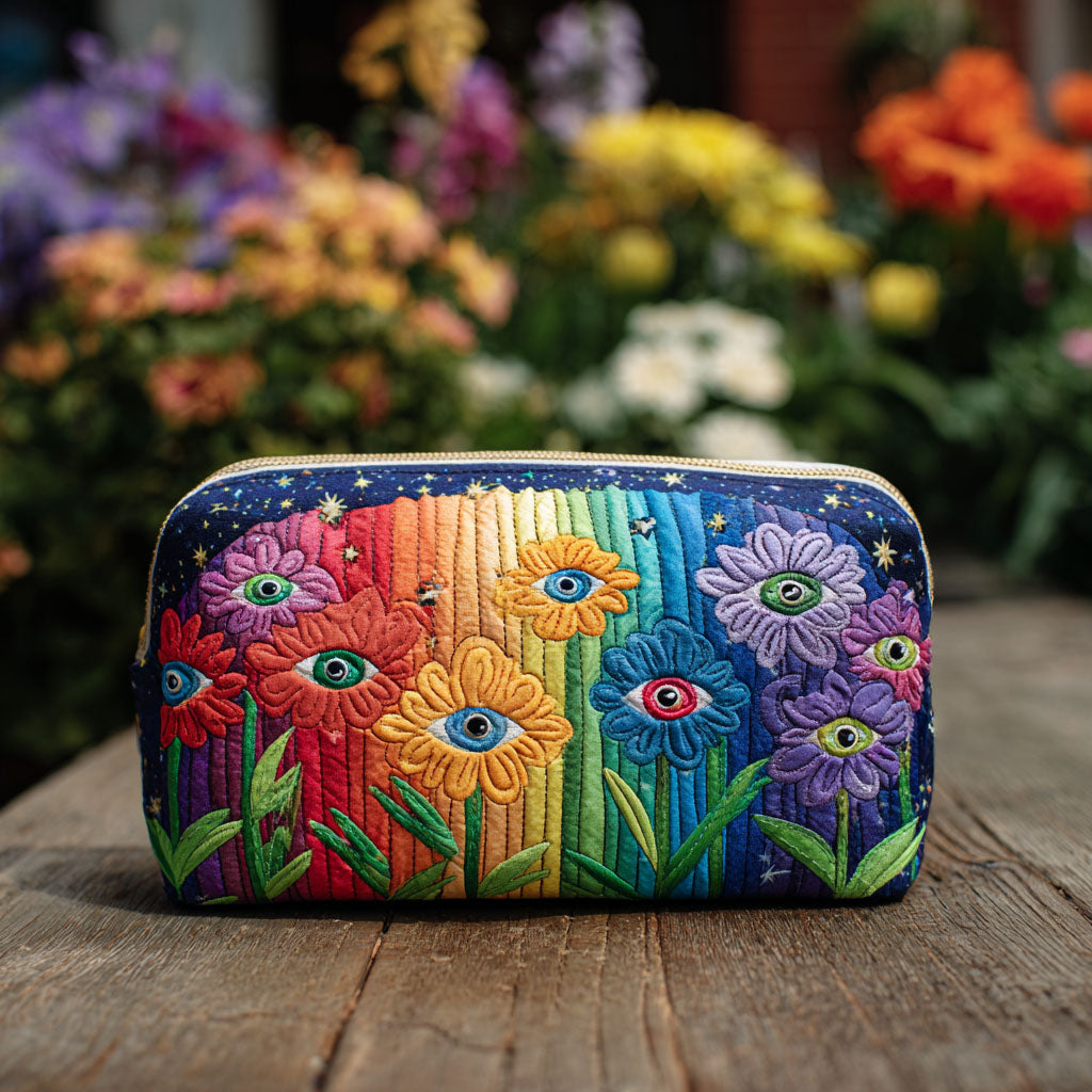 Makeuptaske Blomstereng i Regnbuefarver