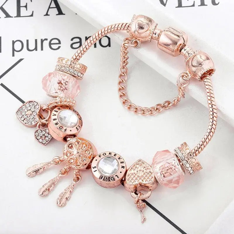 Rosa Drømmefangerarmbånd med Sølvvedhæng 