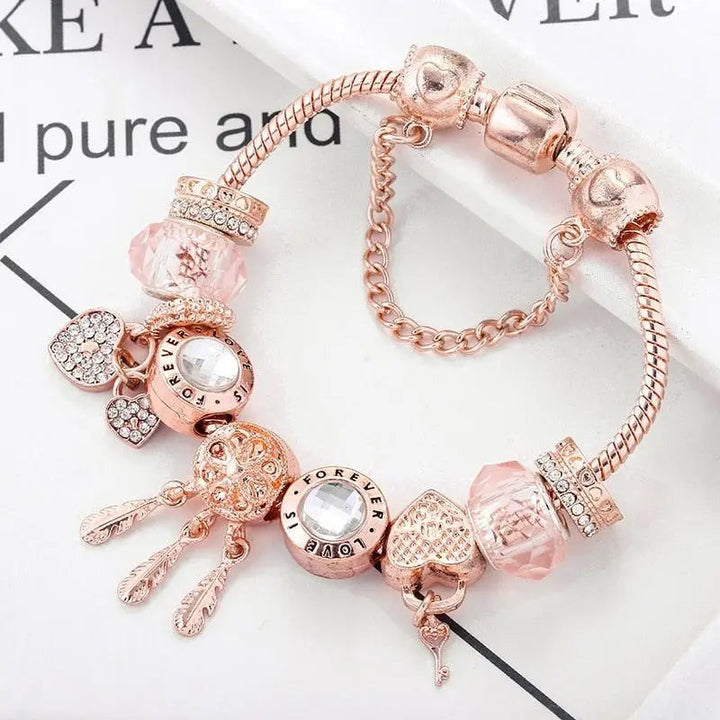 Rosa Drømmefangerarmbånd med Sølvvedhæng 