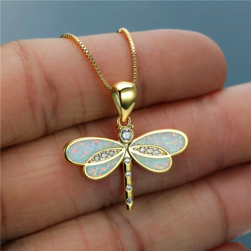 Guld Butterfly Halskæde med Opal