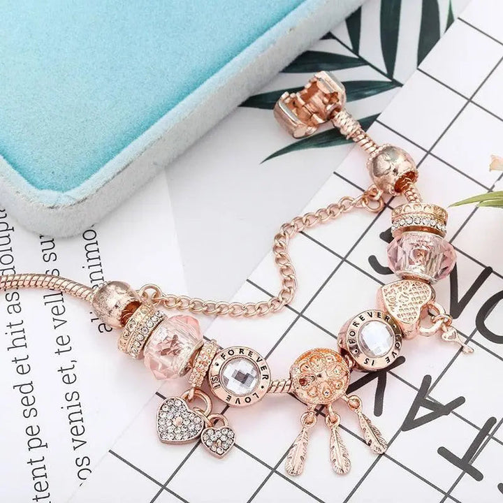 Rosa Drømmefangerarmbånd med Sølvvedhæng 
