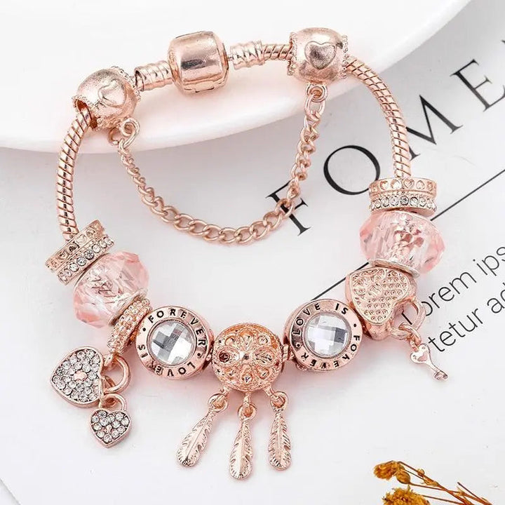 Rosa Drømmefangerarmbånd med Sølvvedhæng 