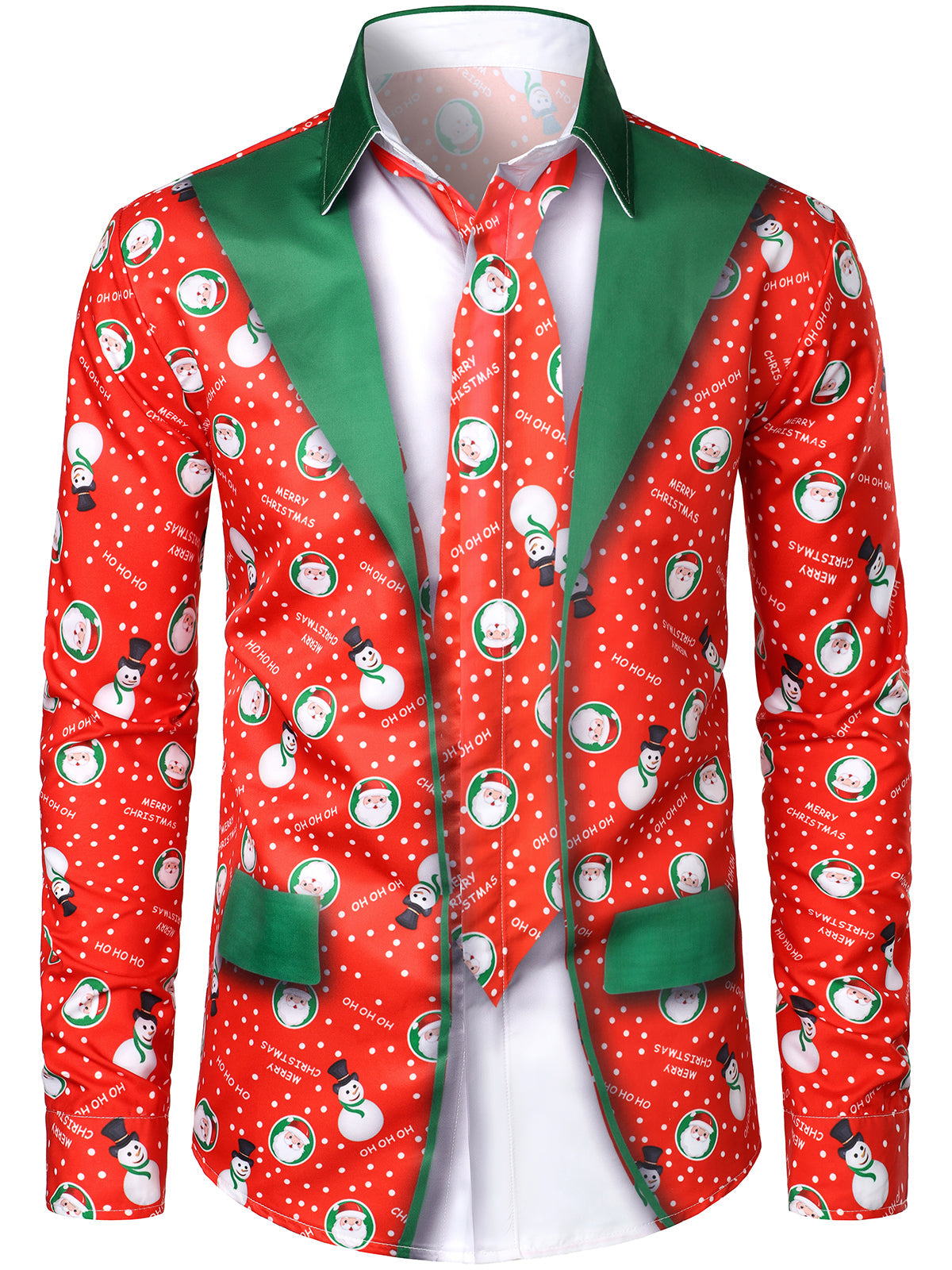 Herre Jule Snemand Santa Print Sjovt Outfit Jule Tematiseret Ferie Langærmet Skjorte