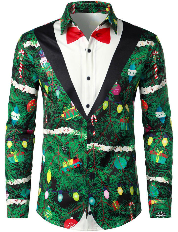 Herre Juletræ Camo Print Regular Fit Sjovt Outfit Tematiseret Top Langærmet Skjorte