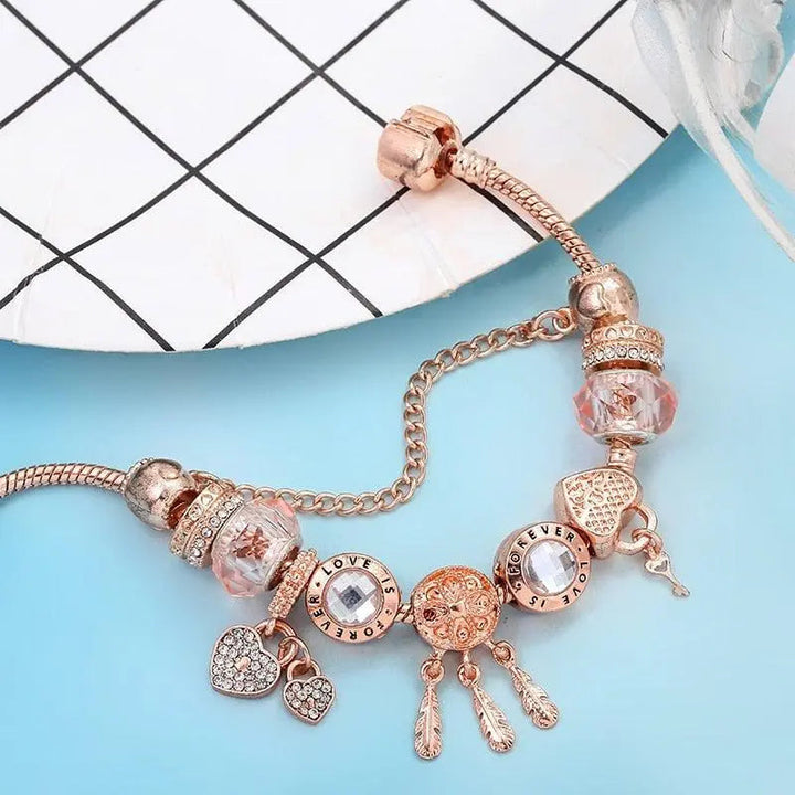 Rosa Drømmefangerarmbånd med Sølvvedhæng 