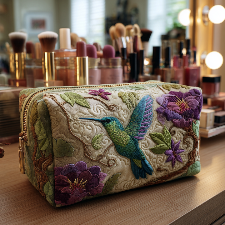 Makeuptaske Kolibri og Blomster