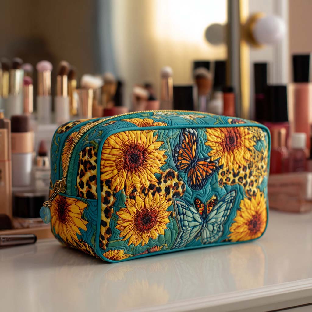 Makeuptaske Solsikker i Turkis