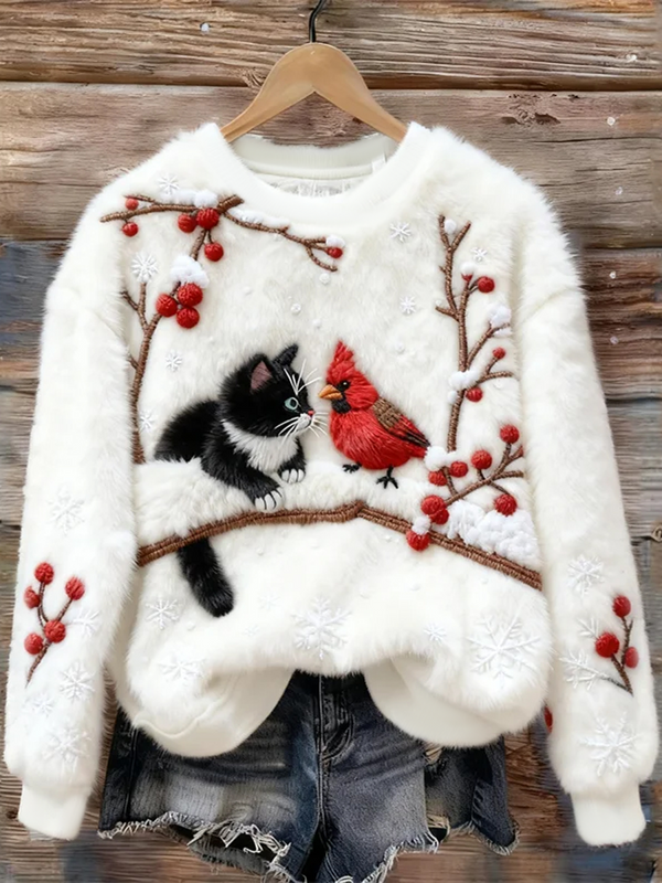 Kvindernes Jule Søde Kat Kunst Flannel Sweatshirt