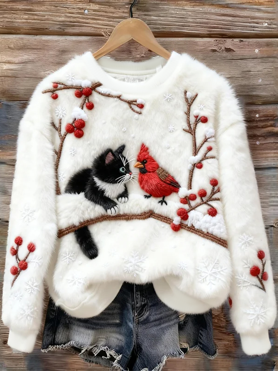 Kvindernes Jule Søde Kat Kunst Flannel Sweatshirt