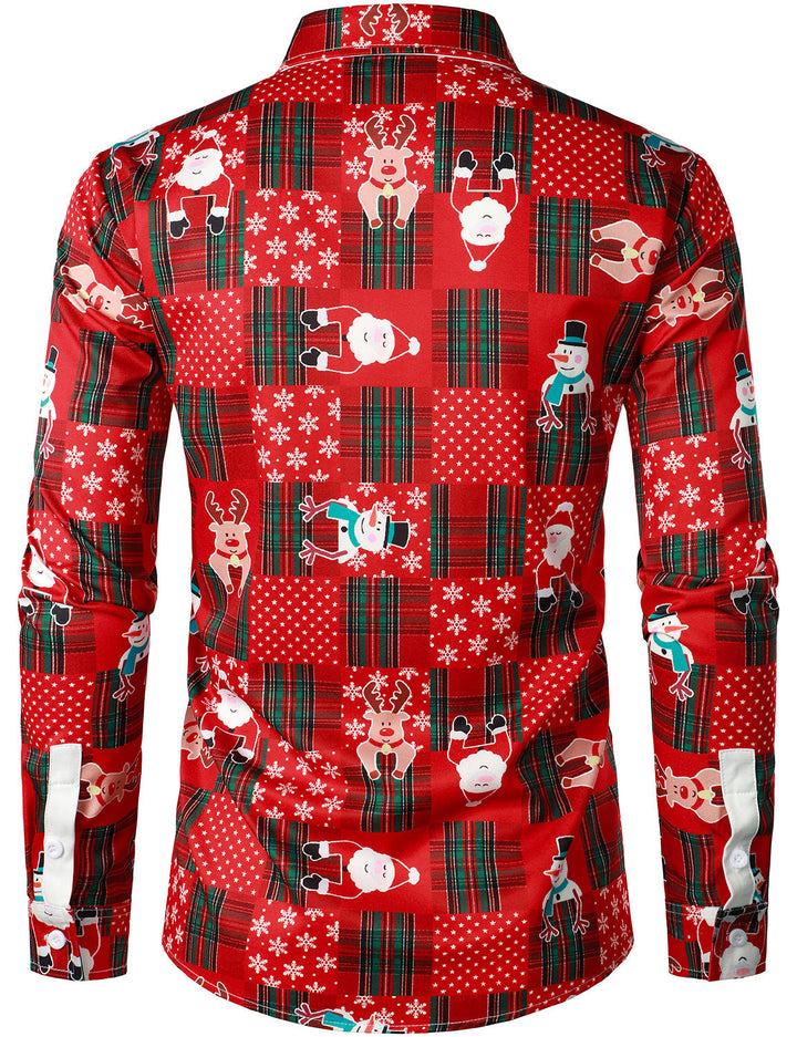 Mænds Vintage Rød Tartan Sjov Ferie Grim Jul Langærmet Skjorte 